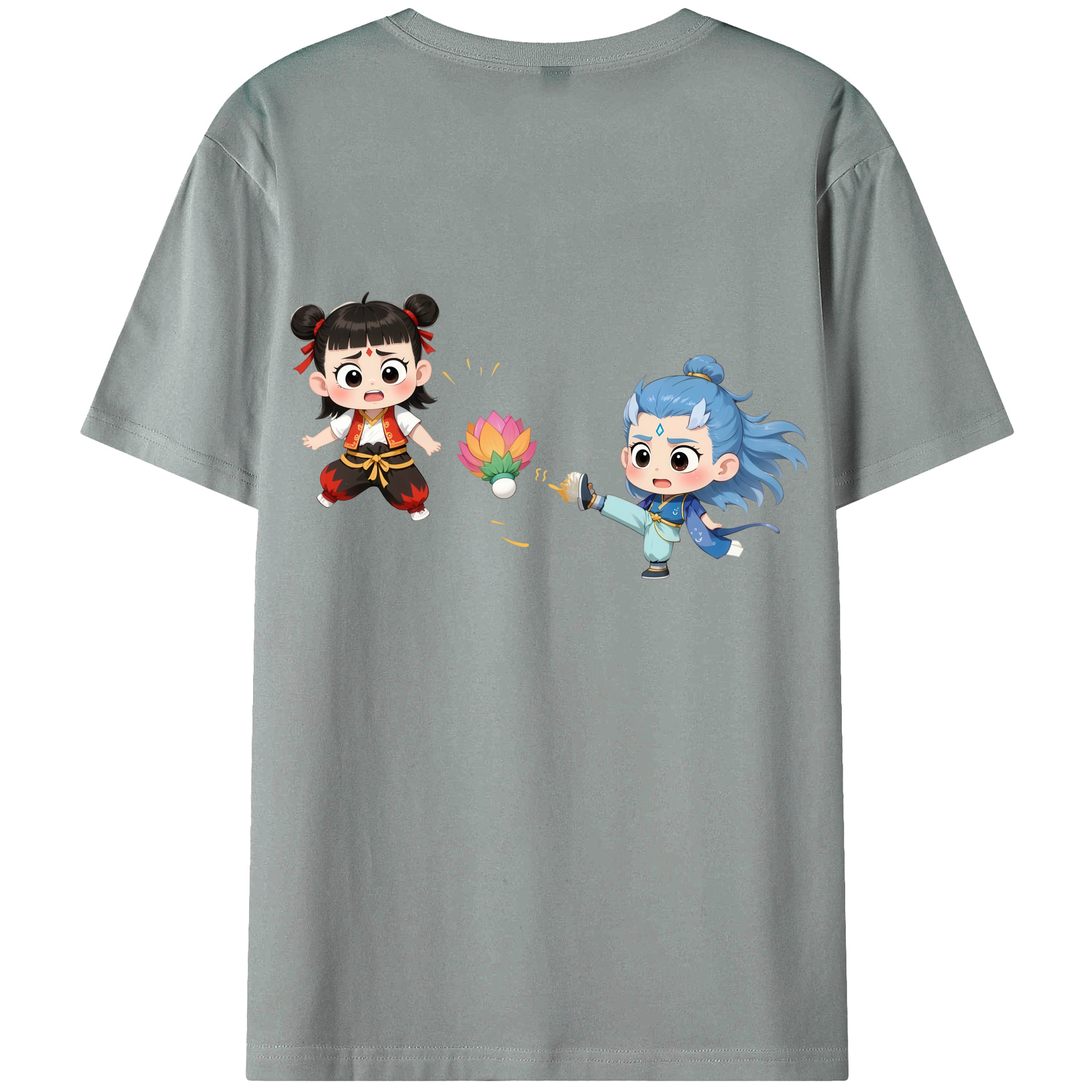 （画像用） Ne Zha 2 ナタ 魔童の大暴れ 綿100％ メンズ半袖Tシャツ（バックプリント） 通気性